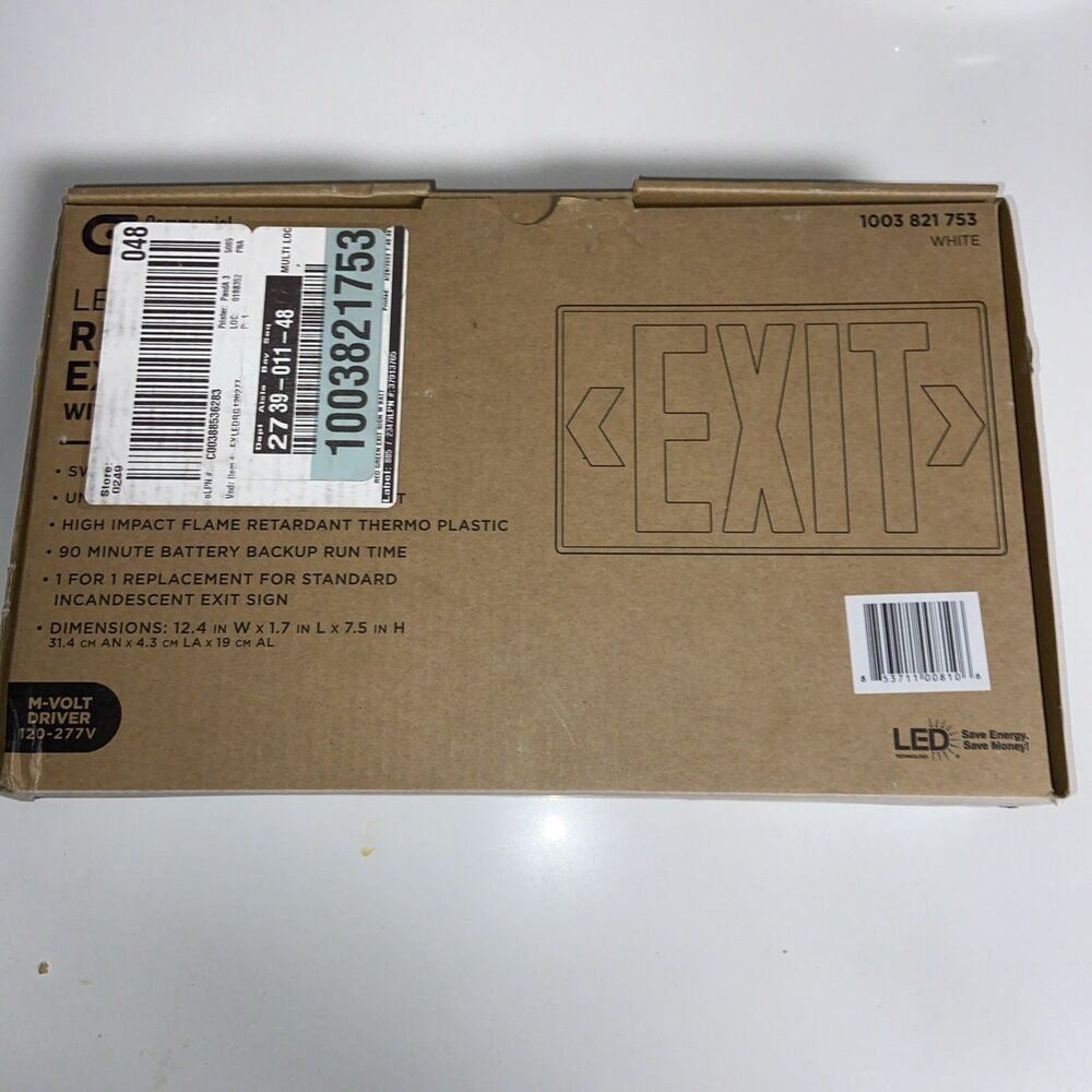 Commercial Electric LED Red/Green Exit Sign W/ Battery Backup NEW In Box